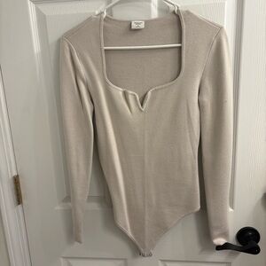 Abercrombie & Fitch Cream Long Sleeve Bodysuit